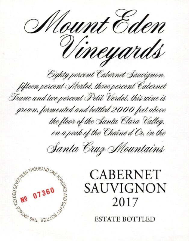 Mount Eden "Estate" Vineyards Cabernet Sauvignon (2017)