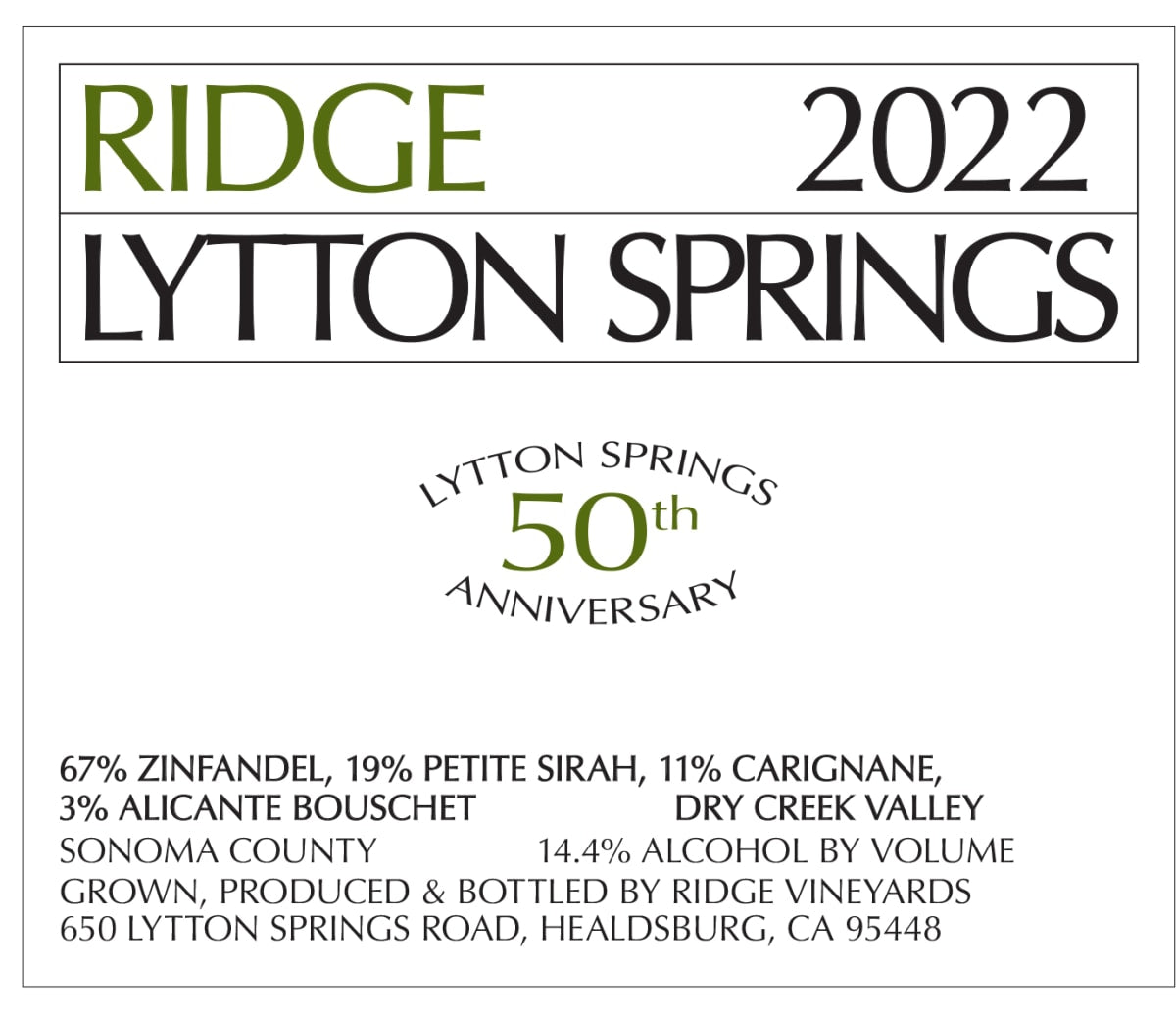 Ridge Vineyards Lytton Springs