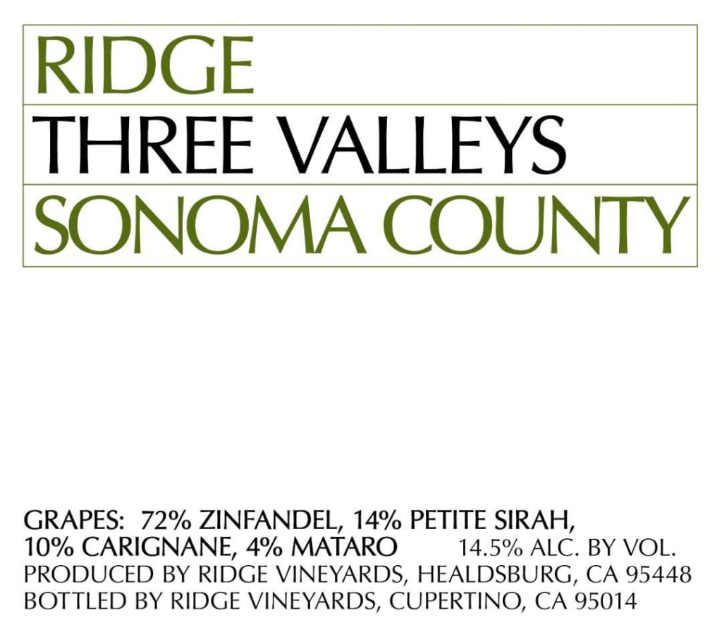 Ridge "Three Valleys" Zinfandel Blend