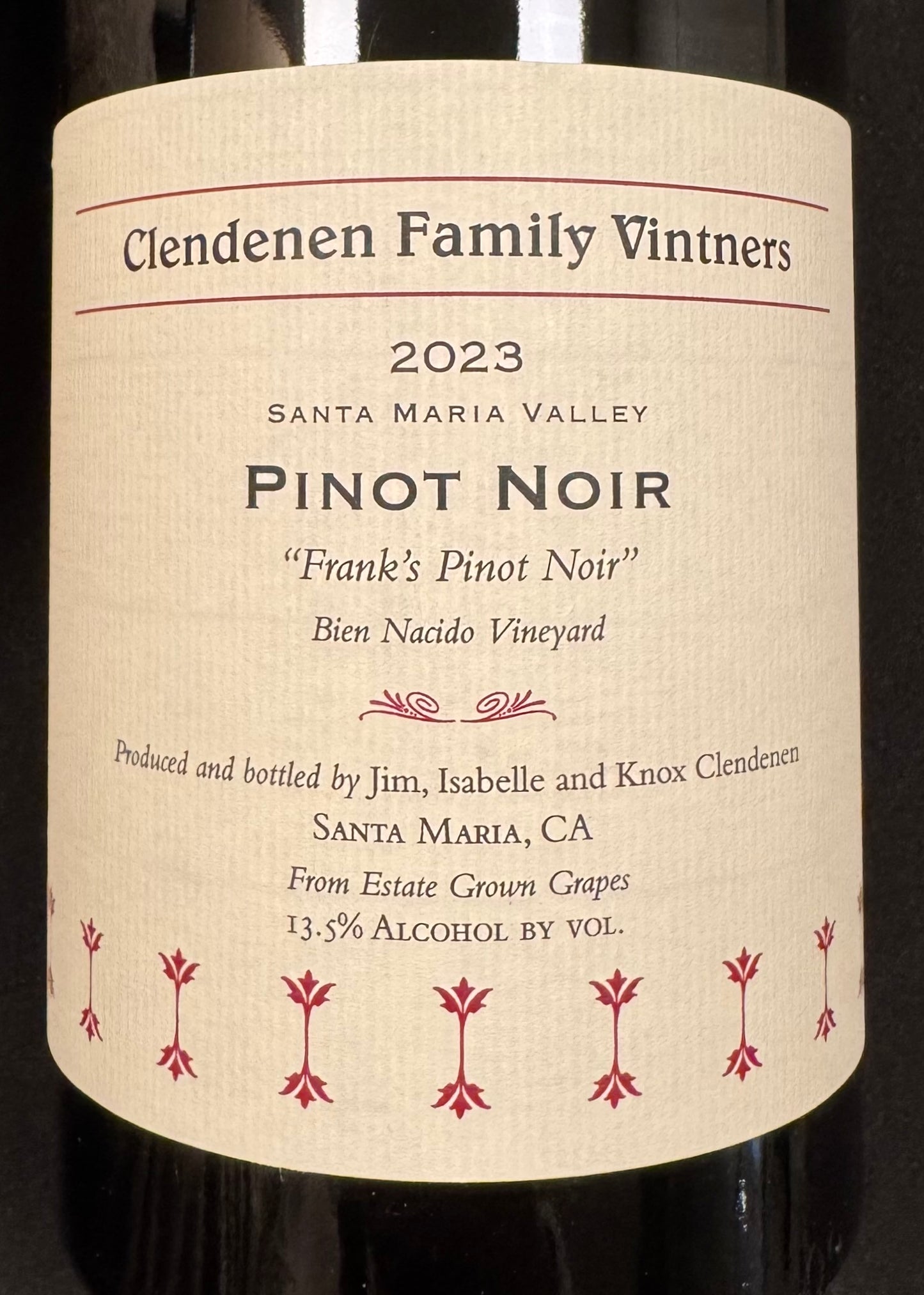 Clendenen Family Vintners "Frank's Pinot Noir" Bien Nacido Vineyard