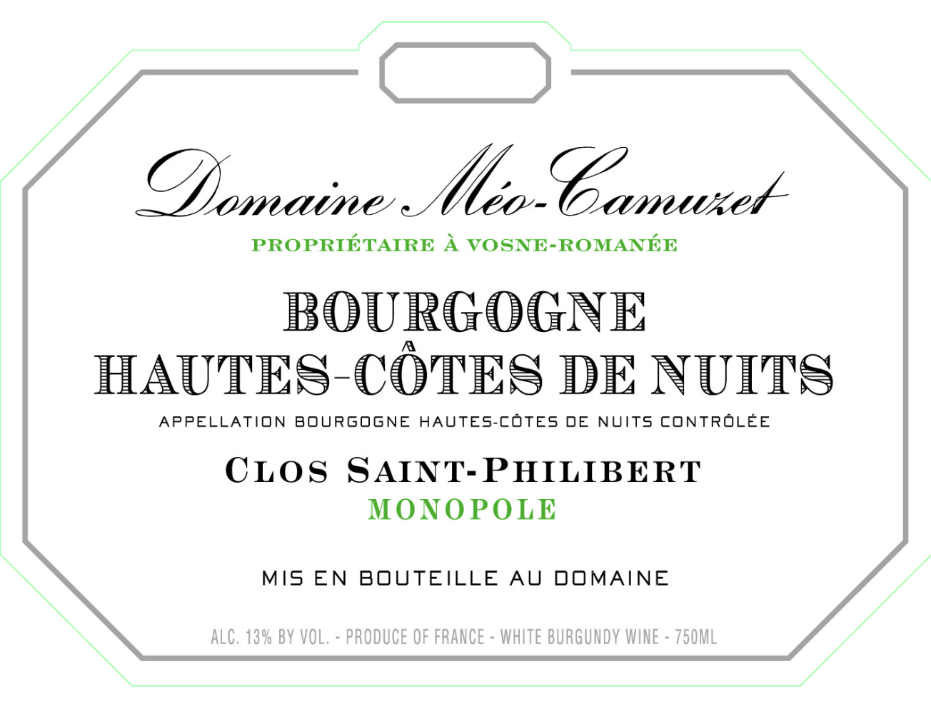 Domaine Méo-Camuzet Borgogne Hautes-Côtes de Nuits Clos Saint-Philibert Monopole Blanc