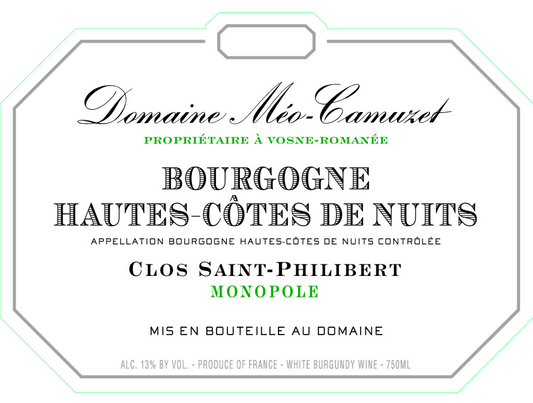 Domaine Méo-Camuzet Borgogne Hautes-Côtes de Nuits Clos Saint-Philibert Monopole Blanc